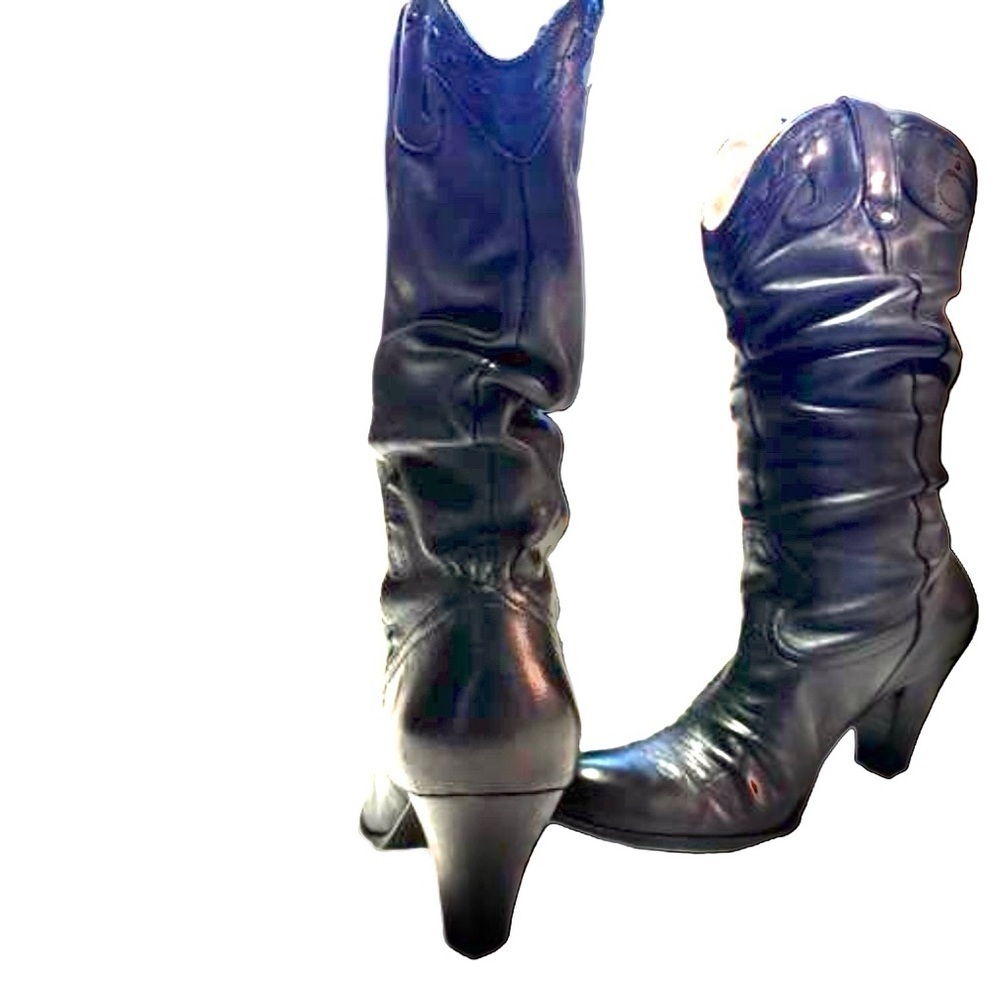 Jessica Simpson Daisy Black Leather Cowgirl Boots Size 7.5 Slouchy Almond Toe - Picture 5 of 13